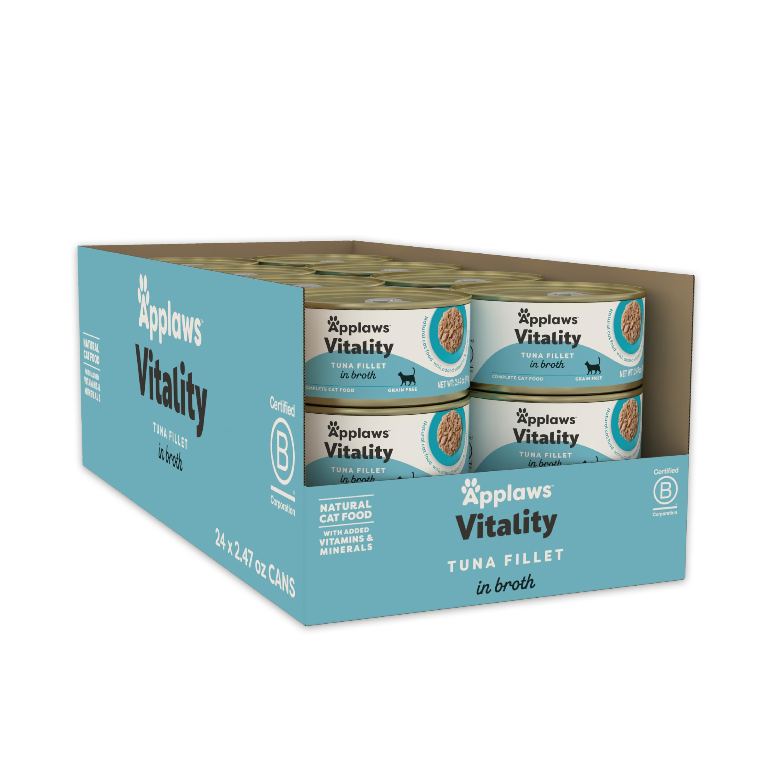 Applaws Vitality Wet Cat Food in Broth, Natural Cat Food with Added Vitamins & Minerals, Grain-Free, Carrageenan Free, Tuna Fillet in Broth (24 Count,