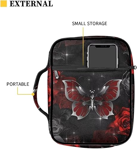 Miniatura 3 de chaqlin Durable Bible Covers Medium Bible Case Bible Carrier Church Handbags with Pen Slots Red Classic Floral Butterfly Printing