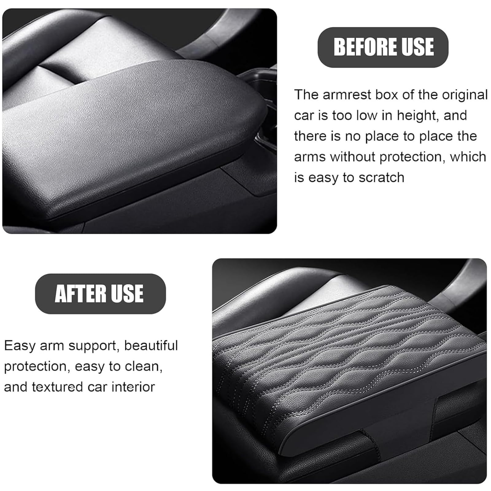 WONZTHWD Leather Car Armrest Box Pad For Tesla Cybertruck 2023 2024, Memory Foam Car Center Console Cover Comfort Waterproof Arm Rest Cushion Pad Universal Accessories,B/Gray