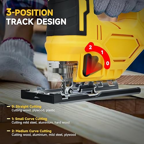 Miniatura 4 de Sierra de calar inalámbrica para batería DeWalt de 20 V, herramienta de sierra sin escobillas, cortes biselados de 0 a 45, orbital de 3 posiciones