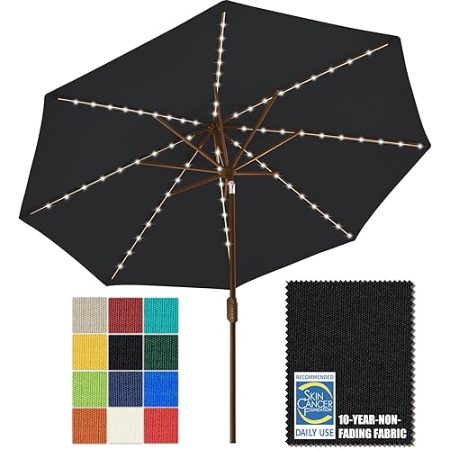 USA 10-Year-Non-Fading Solar 9ft Market Umbrella with 80 LED Lights