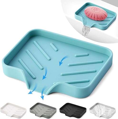 Miniatura 13 de Bandeja de jabón de silicona de mármol, soporte de jabón autodrenante para jabón de barra, bandeja de jabón de silicona con drenaje, jabonera