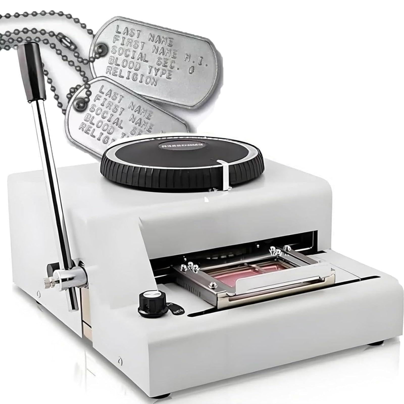 Atwynd Metal Stamping Embossed Tag Machine, Versatile PVC Card Printer, Custom Code Dog Tag Manual Stamping, Adjustable, for Creative Embossing Projects, 1/7Inch and 1/10Inch Intervals