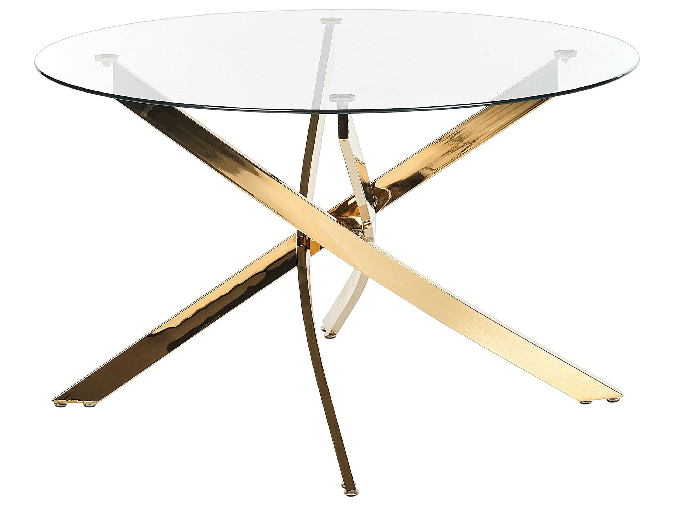Table de repas ronde 120 cm Maramo en verre et métal doré pour séjour