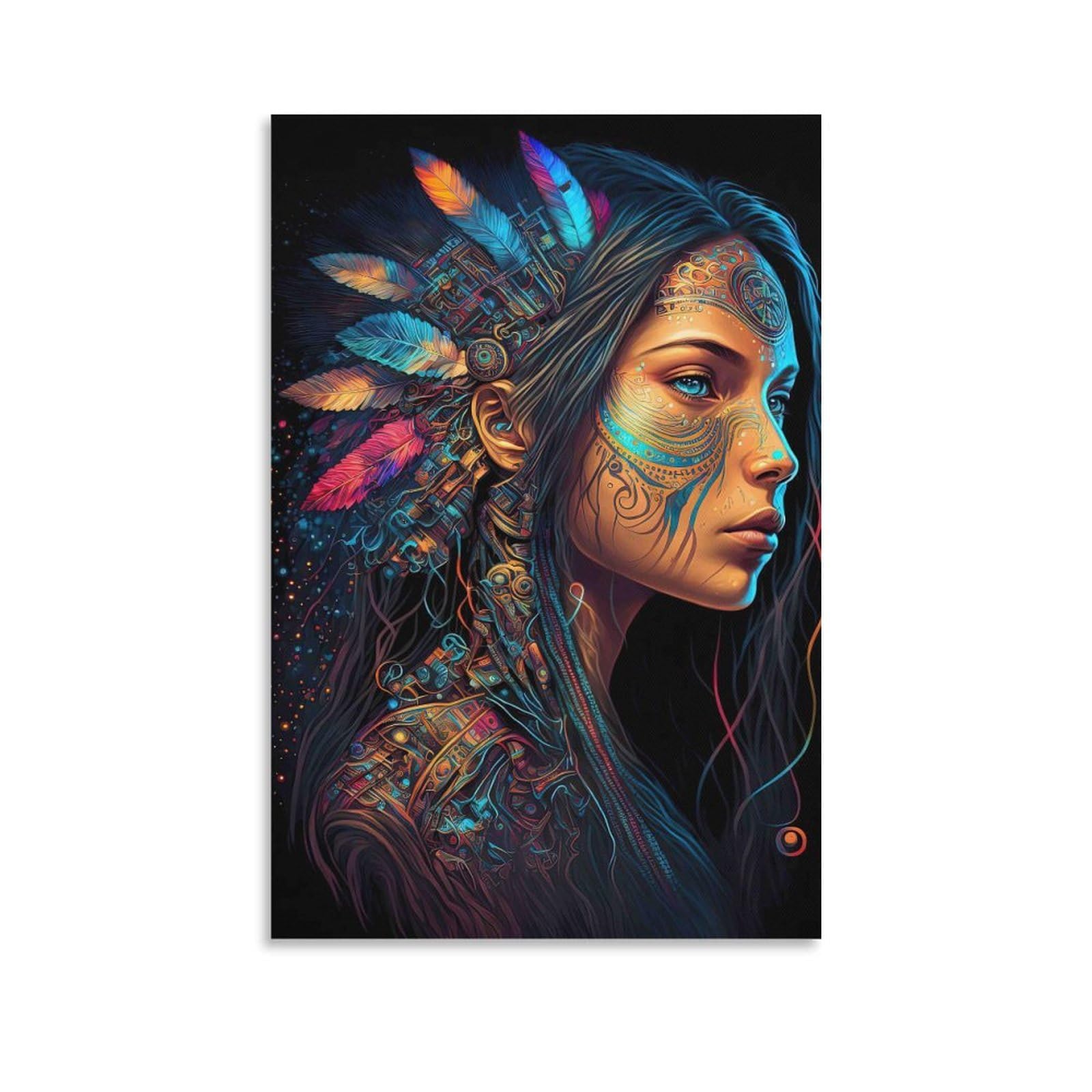 DHBANEIOK Cyber Native Warrior Poster Artwork Giclee Canvas Prints Modern Wall Art Picture Wall Hanging for Bathroom Wall Decor 24x36inch(60x90cm)