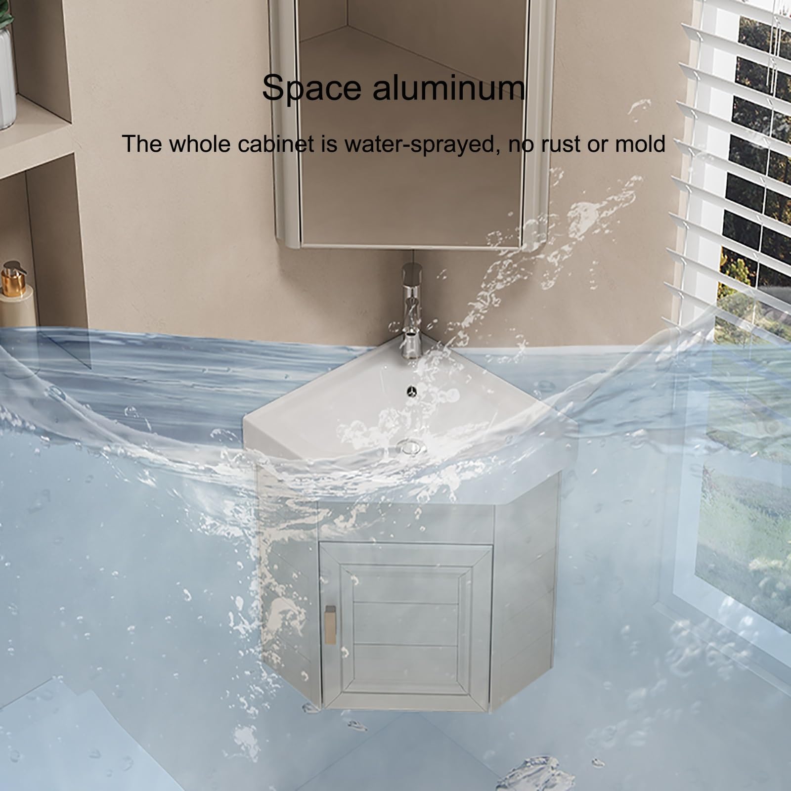 Eckwaschbecken Mit Unterschrank, Wandmontiertes Keramik Waschbecken, Badezimmer-Waschbecken, Mit Wasserhahn, Badunterschrank Waschbecken, Badmöbel-Set, Für Badezimmer(Gray,48cm/18.9in)