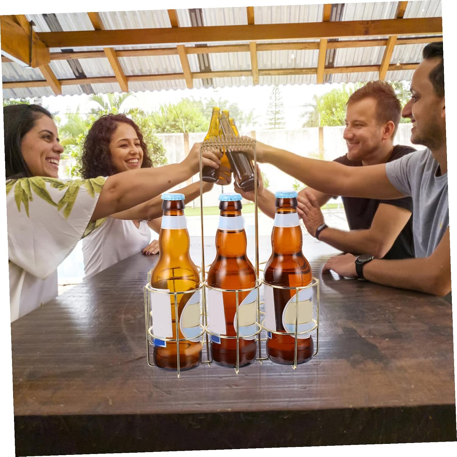 PRETYZOOM Beer Bottle Carrier Rack Alloy Metallic Basket Sturdy Handle image 5
