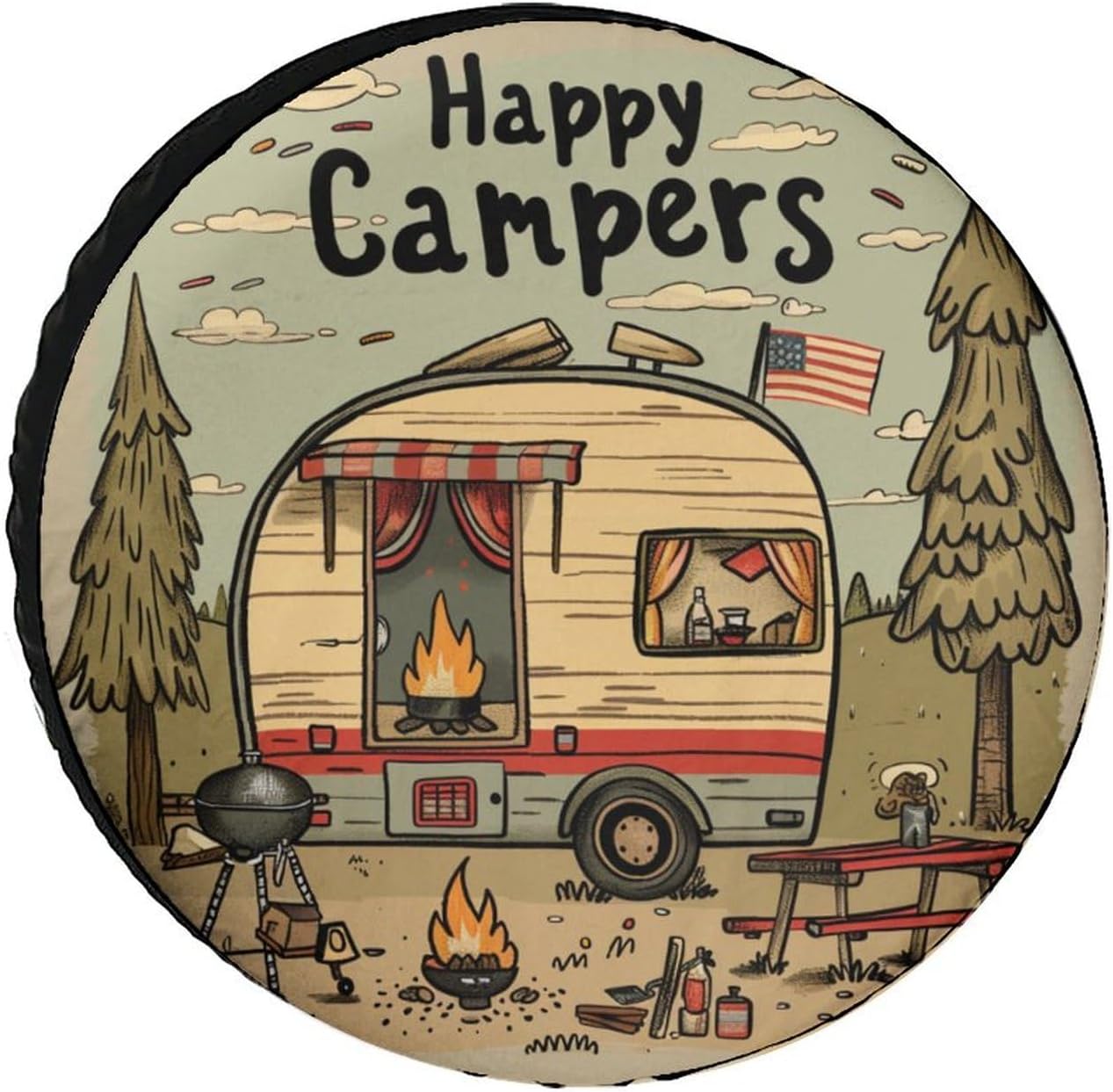 Spare Tire Cover 13 Inch Happy Campers Protectors Weatherproof Dust-Proof Adventure Universal Fit for Trailer SUV Truck Camper Travel Trailer
