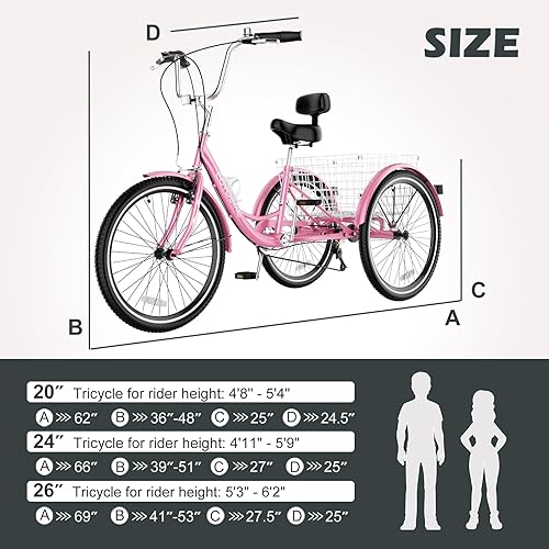 Miniatura 53 de ABORON Triciclo para adultos, bicicleta de 3 ruedas para adultos, triciclo para adultos, llantas de doble pared, triciclo para mujeres y hombres