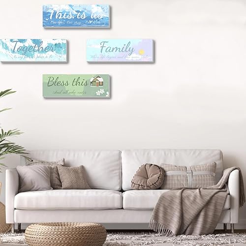 Miniatura 2 de Decoración rústica de pared para sala de estar, 4 piezas de decoración de pared de madera de 3.9 pulgadas de alto x 11.8 pulgadas de ancho, letreros