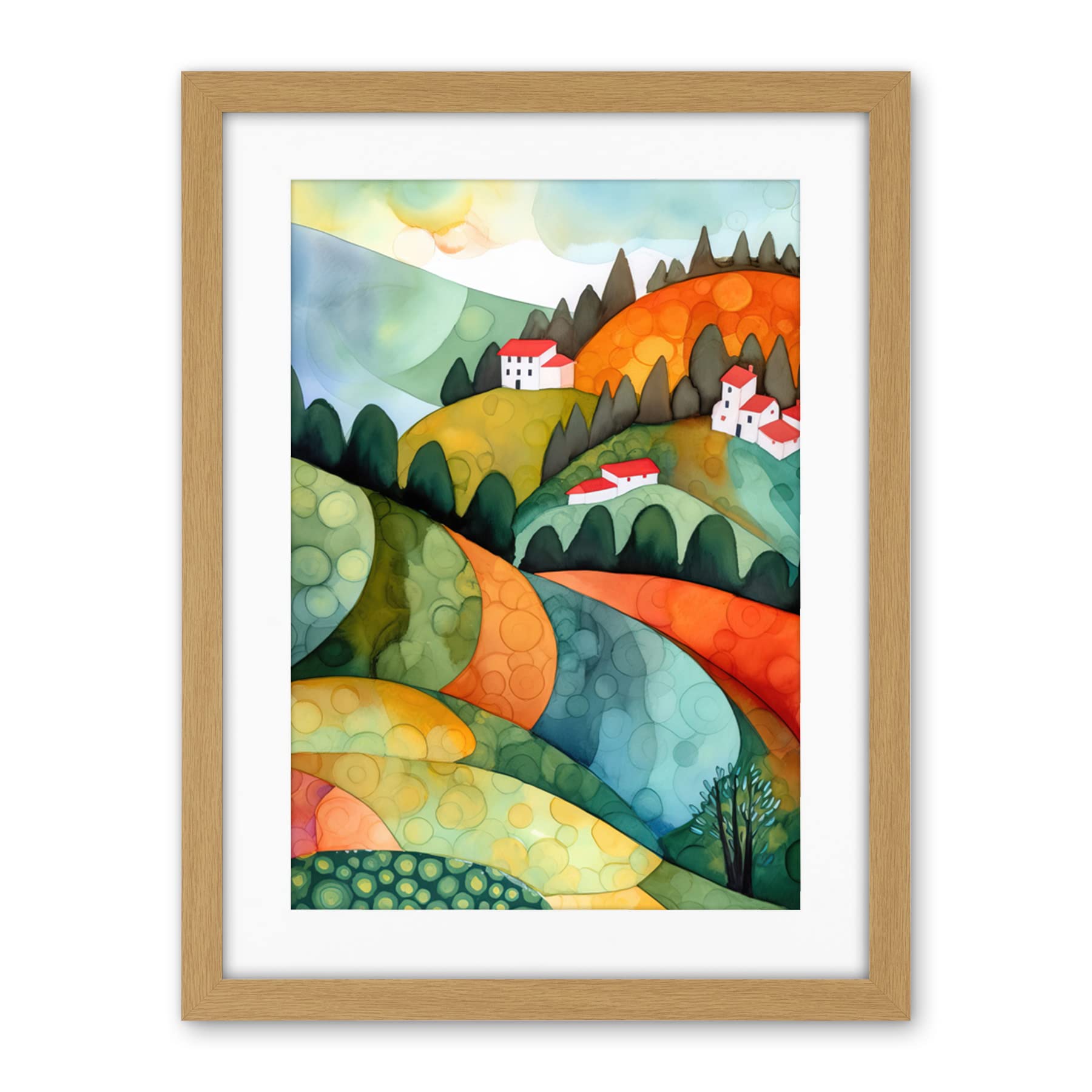 Artery8 Countryside Of Florence Italy Folk Art Artwork Framed Wall Art Print 18X24 Inch