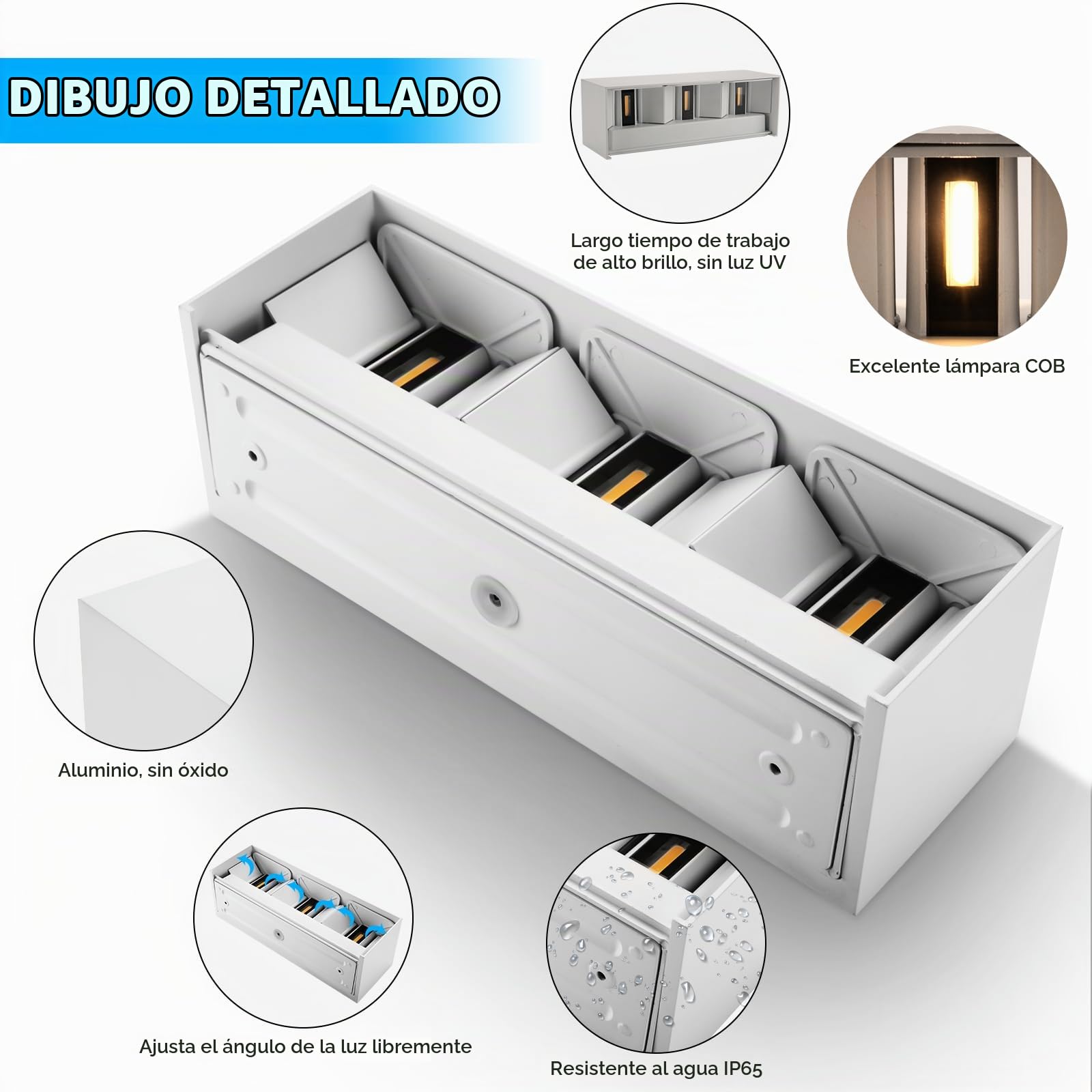 ledmo 4 Piezas 30W LED Aplique Pared Exterior/Interior 0-120° El ángulo es ajustable Blanco Aplique Exterior 3000K Blanco cálido IP65 Impermeable