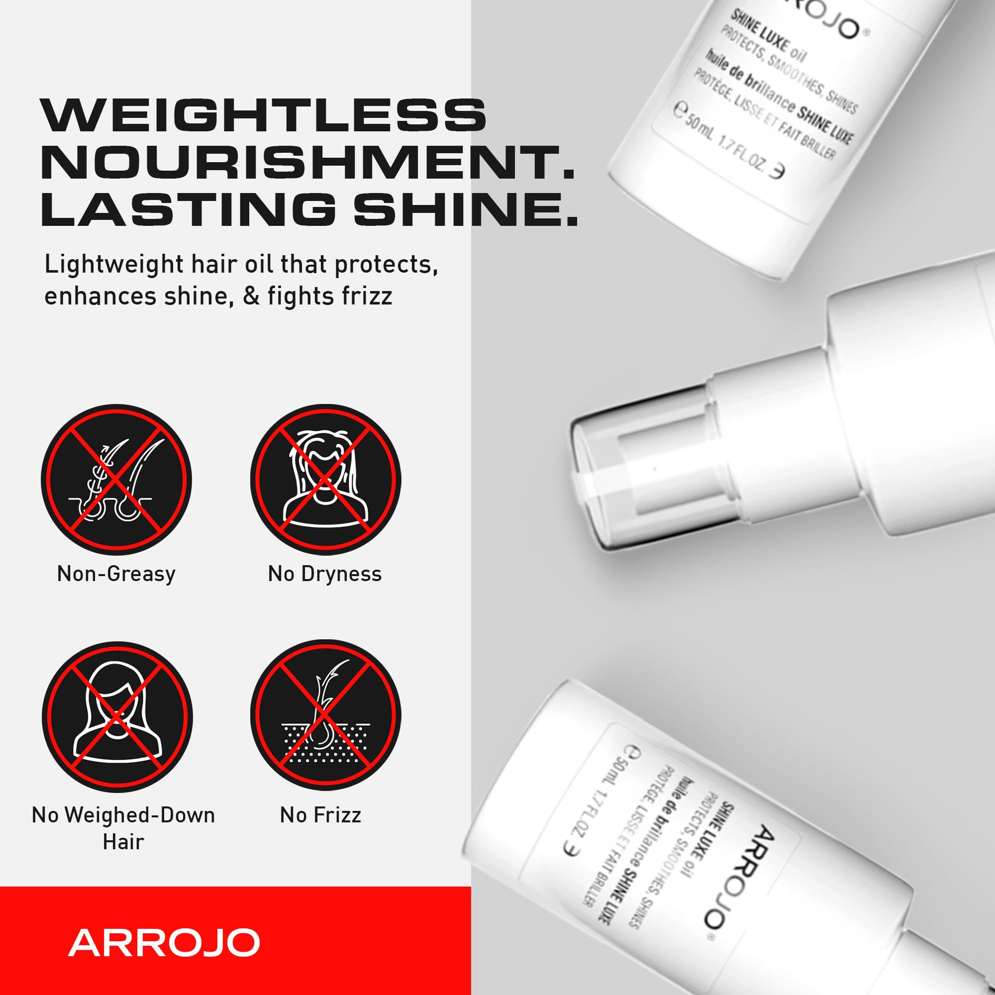 Arrojo Shine Luxe Hair Oil, 1.7 fl oz - Cruelty-Free, Paraben-Free Sulfate-Free Leave-In Oil with Vitamin B5, Jojoba & Sweet Almond – Intense Hydration & Heat Protectant for All Hair Types