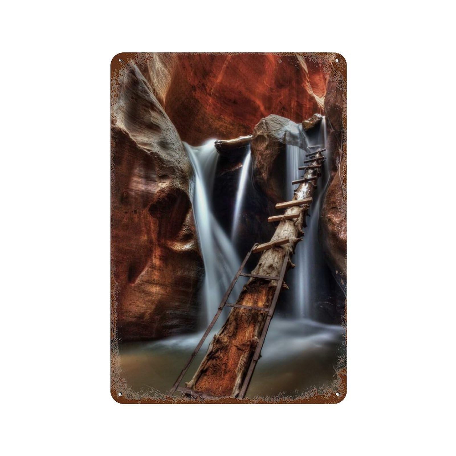 Kanarra Creek Falls Rust Effect Tin Sign 11.8"x7.9", Industrial Home Decor for Garage, Pub Or Kitchen
