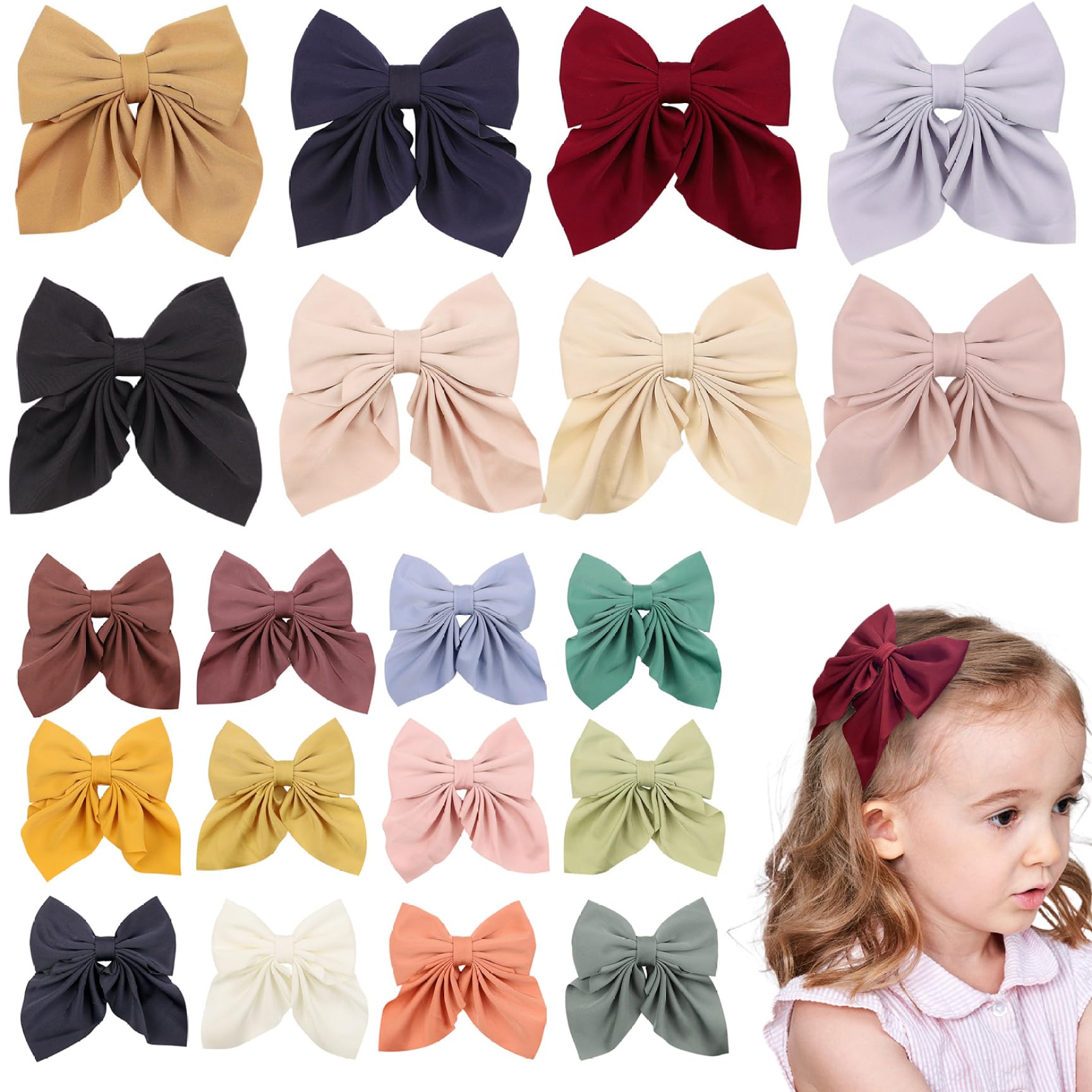 20PCS Accesorios para el cabello para niñas Lazos para el cabello de seda para niñas de 4.5 '' con clip de pico de pato Lazos fáciles de combinar y de estilo para fiestas de cumpleaños, regreso a