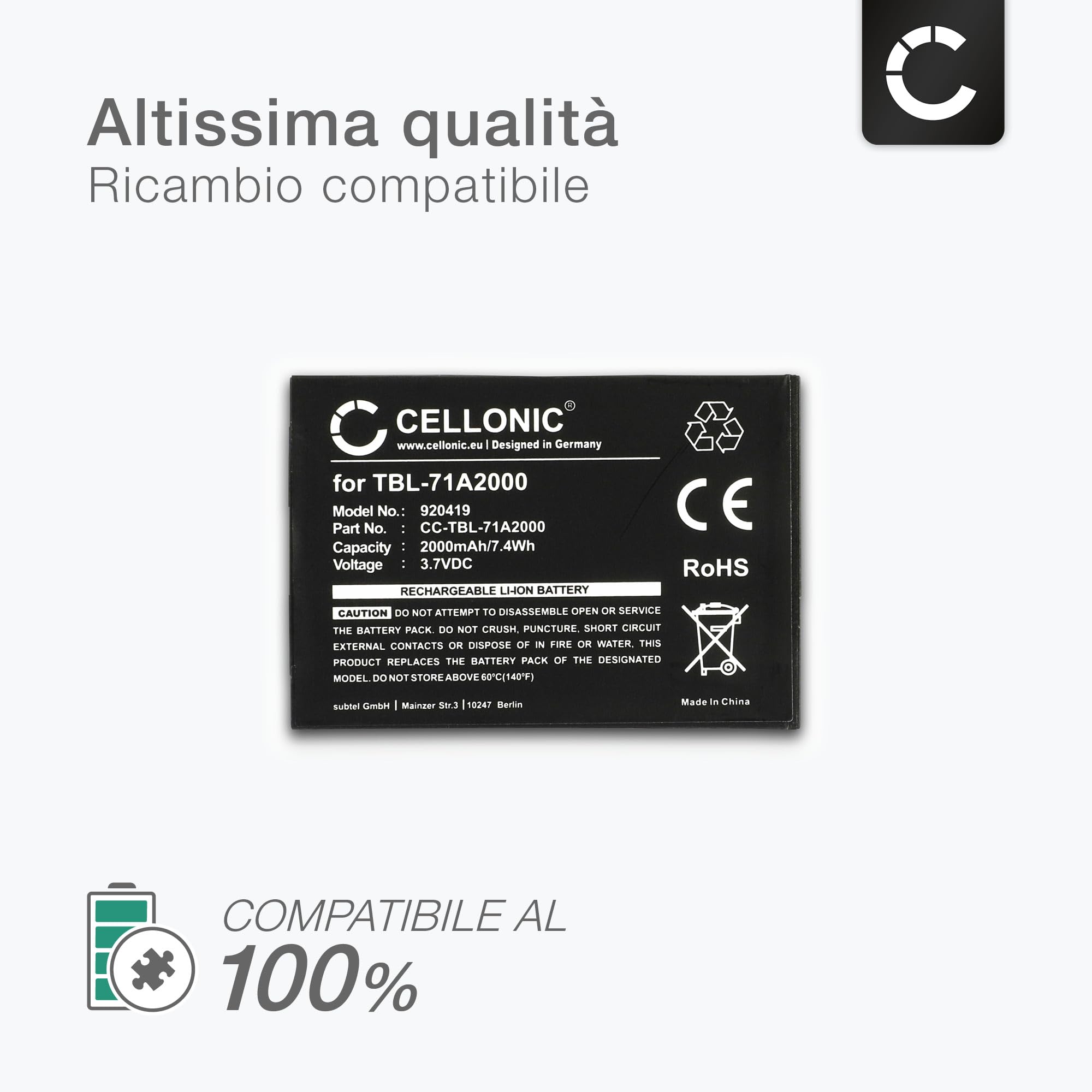 CELLONIC 2x Batteria per Router e hotspot mobili Compatibile con TP-Link M7000, M7200, M5350, TBL-71A2000 – (2000mAh, 3.7V)