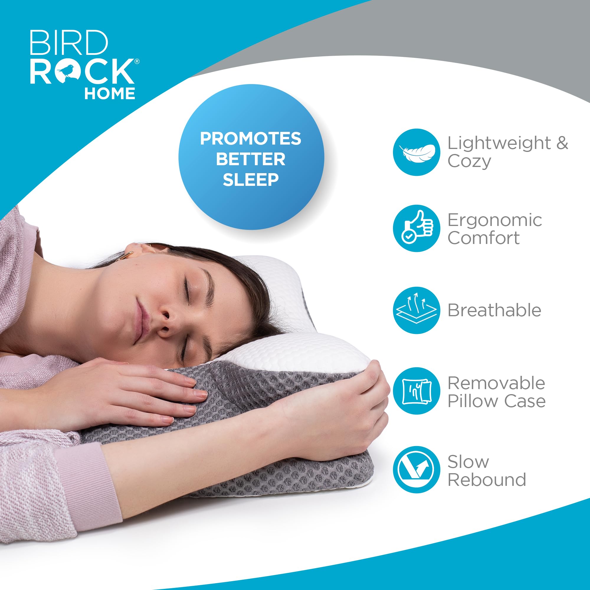 BIRDROCK HOME Cervical Pillow for Neck & Shoulder Pain Relief | Ergonomic Contour Memory Foam Support for Spine, Side, Back | Stomach Sleepers | Sleep & Dream Deep w/Contoured Pillow | White