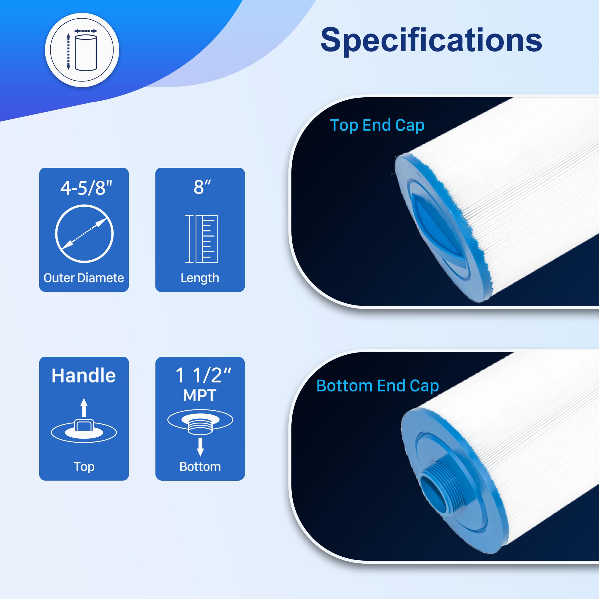 Yoozell 4CH-21 Spa Filter Cartridge Replaces for PDM25P4, PTL18,FC-0121,PTL18P4, 20245-238, PVT-25N, 20245-238, SD-00845, 19 sq.ft Screw in Male Fine(1 1/2