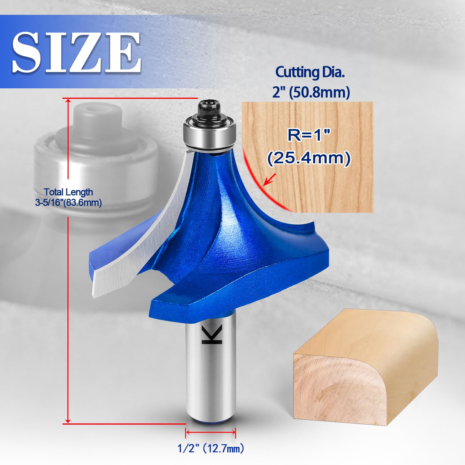 Router Bits 1/2 Inch Shank Round Over Router Bit - 1 Inch Cutting ...