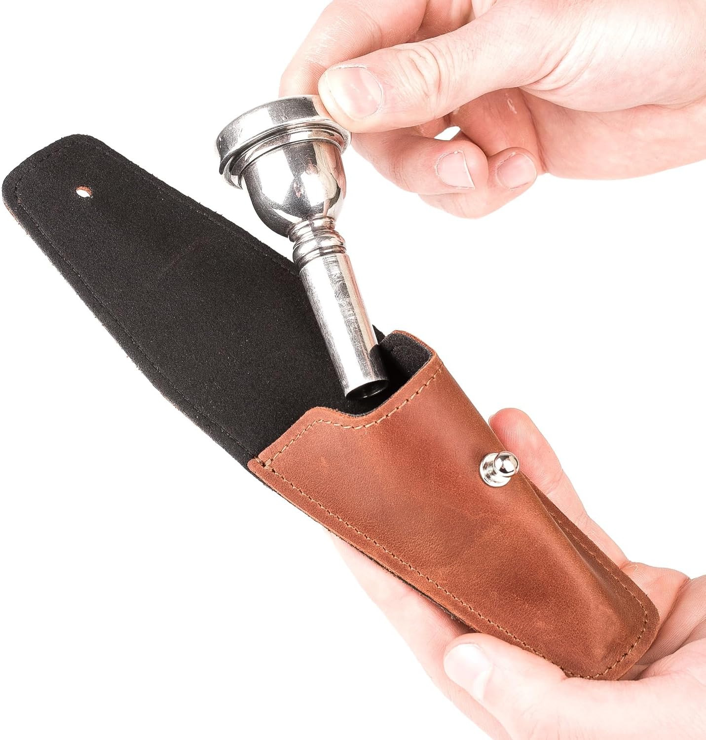 Trombone/Euphonium Mouthpiece Holder. Genuine Leather Single Pouch. Light Brown