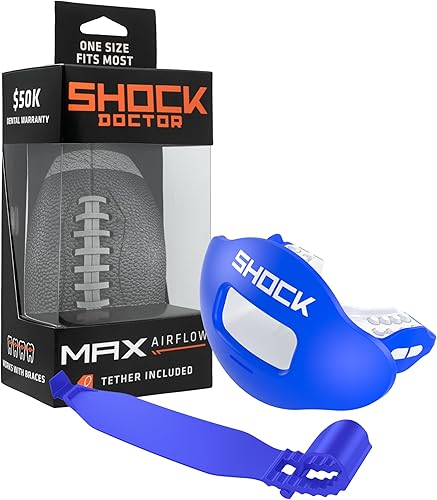Vista 21 de Shock Doctor Protector de labios, protector bucal para adultos y jóvenes de fútbol americano con correa, boquilla de fútbol americano transpirable
