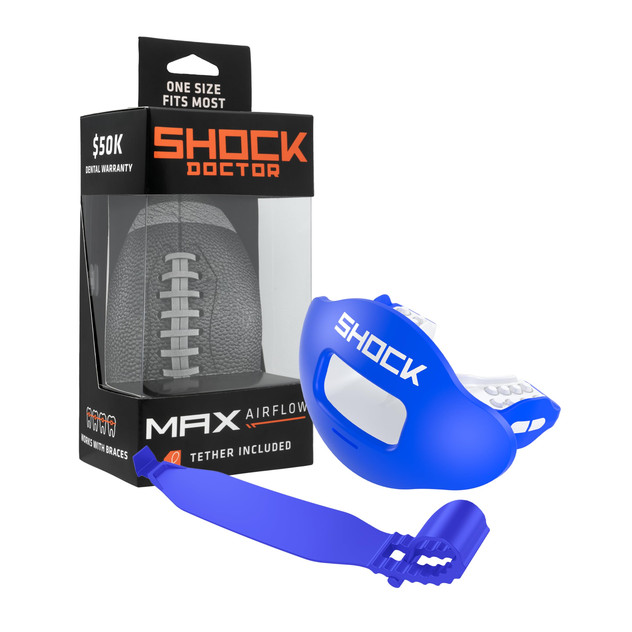 Shock Doctor Lip Guard, Adult and Youth Mouth Guard Football with Strap, Breathable Wide Opening Football Mouthpiece for Youth and Adults OSFA, Shock Doctor Mouth Guards, Max Airflow — view 12