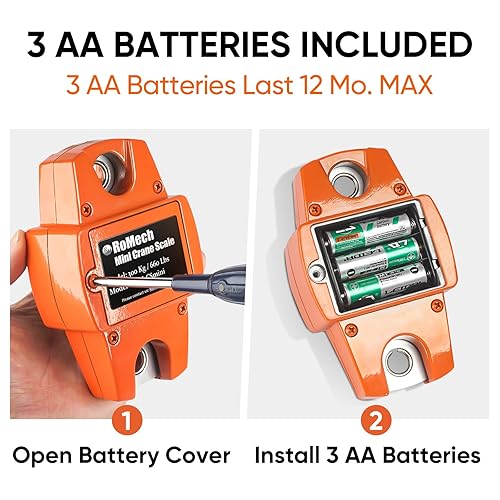 Miniatura 28 de RoMech Báscula digital para colgar de 1100 libras con funda de aluminio fundido, mini balanza de mano de 1,102.3 lbs con ganchos para caza en granja