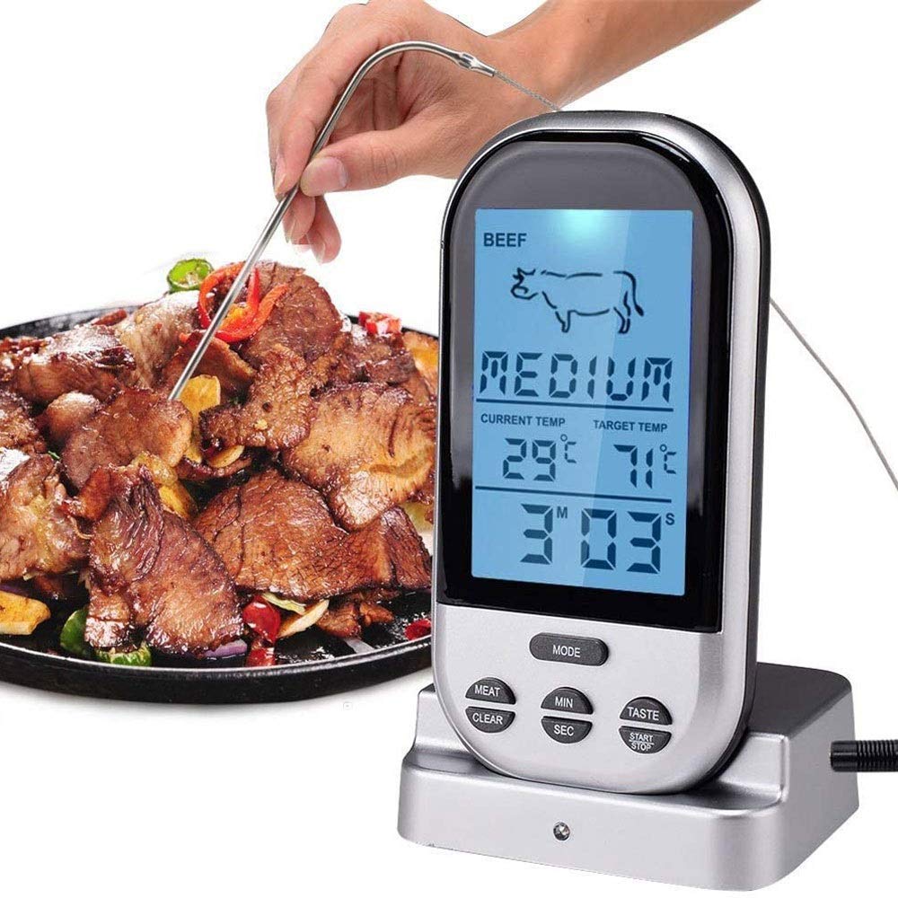 Termómetro de carne de cocción digital con la sonda dual para el termómetro de la barbacoa de la parrilla del fumador, el termómetro de la parrilla de alimentos de la retroiluminación LCD grande, con