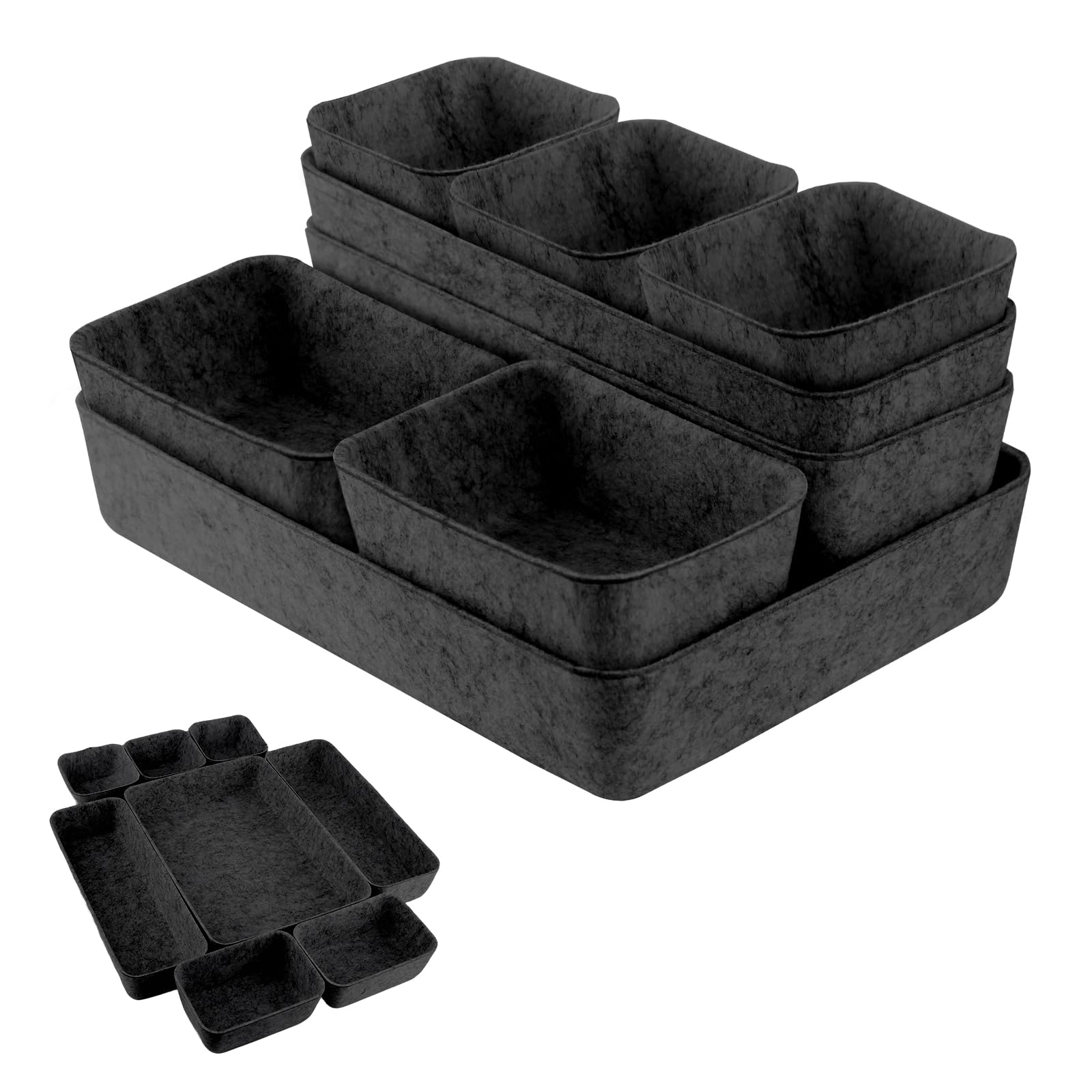 Qottmez Desktop Drawer Organizer Set, 8 pieces, felt material, designed specifically for cosmetics. Suitable for desks, dressing tables, and bathrooms. Ideal for women and home offices