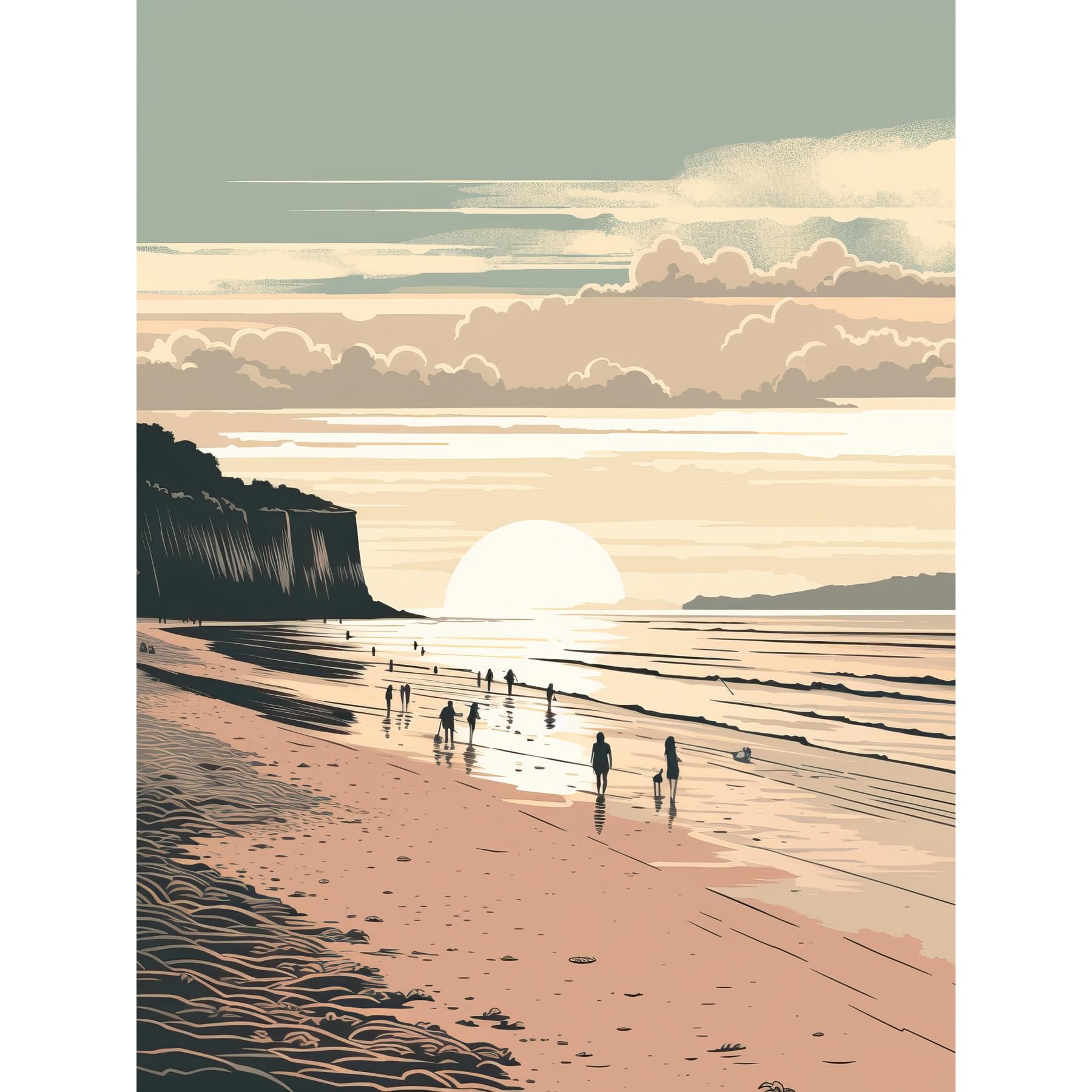 Artery8 Dog Walks on the Beach Sunset Coastal Landscape Large Wall Art Poster Print Thick Paper 18X24 Inch