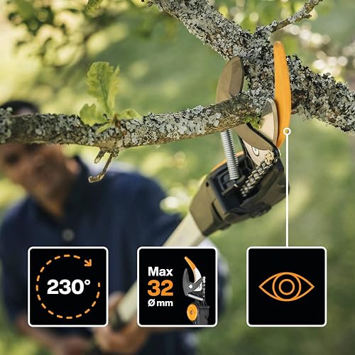 Fiskars Coupe-Branches Multifonctions Télescopique, pour Bois vert et Rameaux, Revêtement antiadhésif, Lame en acier/manche en aluminium, longueur 2,4 - 4 m, noir/orange, UPX86, 1023624 - 6