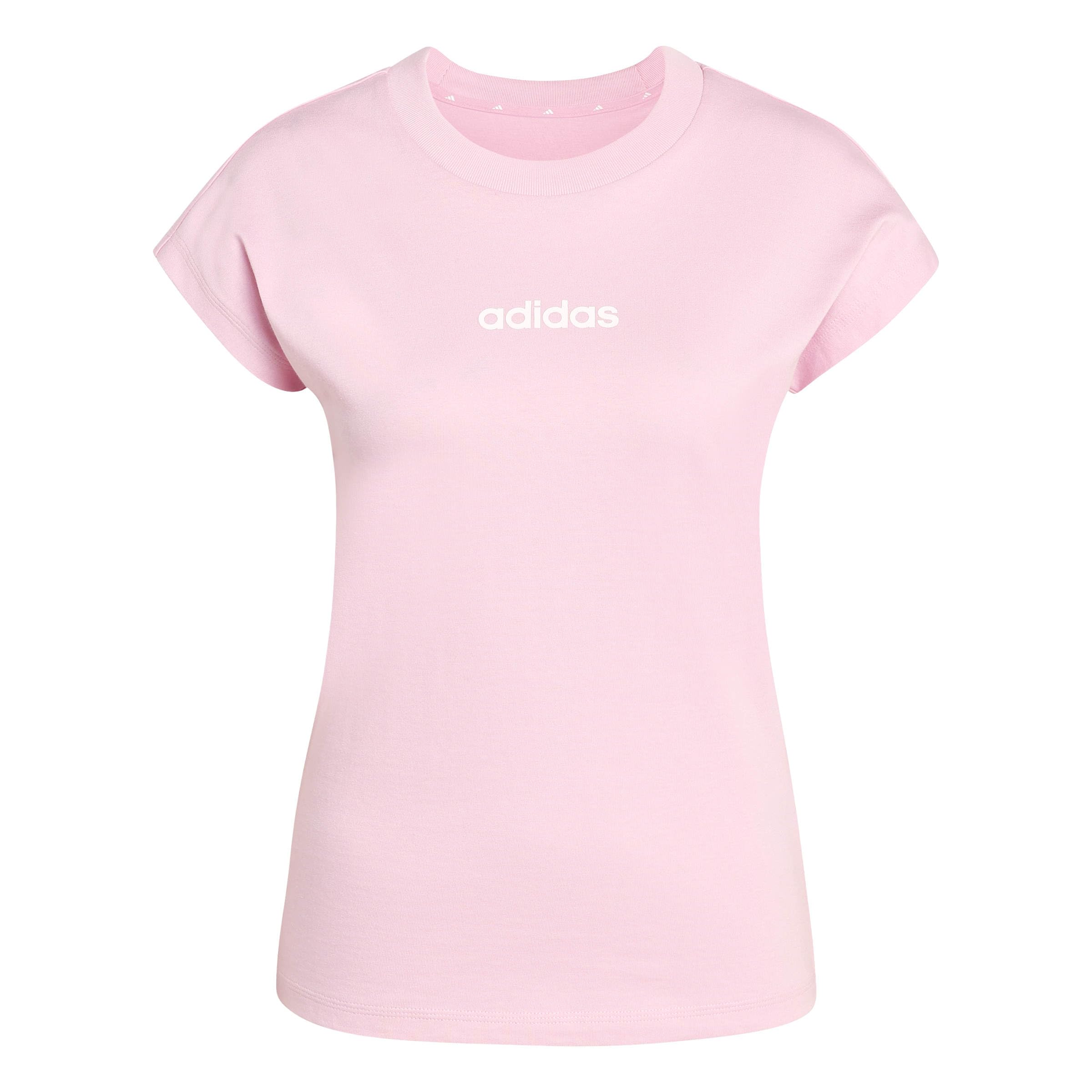 adidas Femme Essentials Linear Cotton T-Shirt, True Pink/White, L