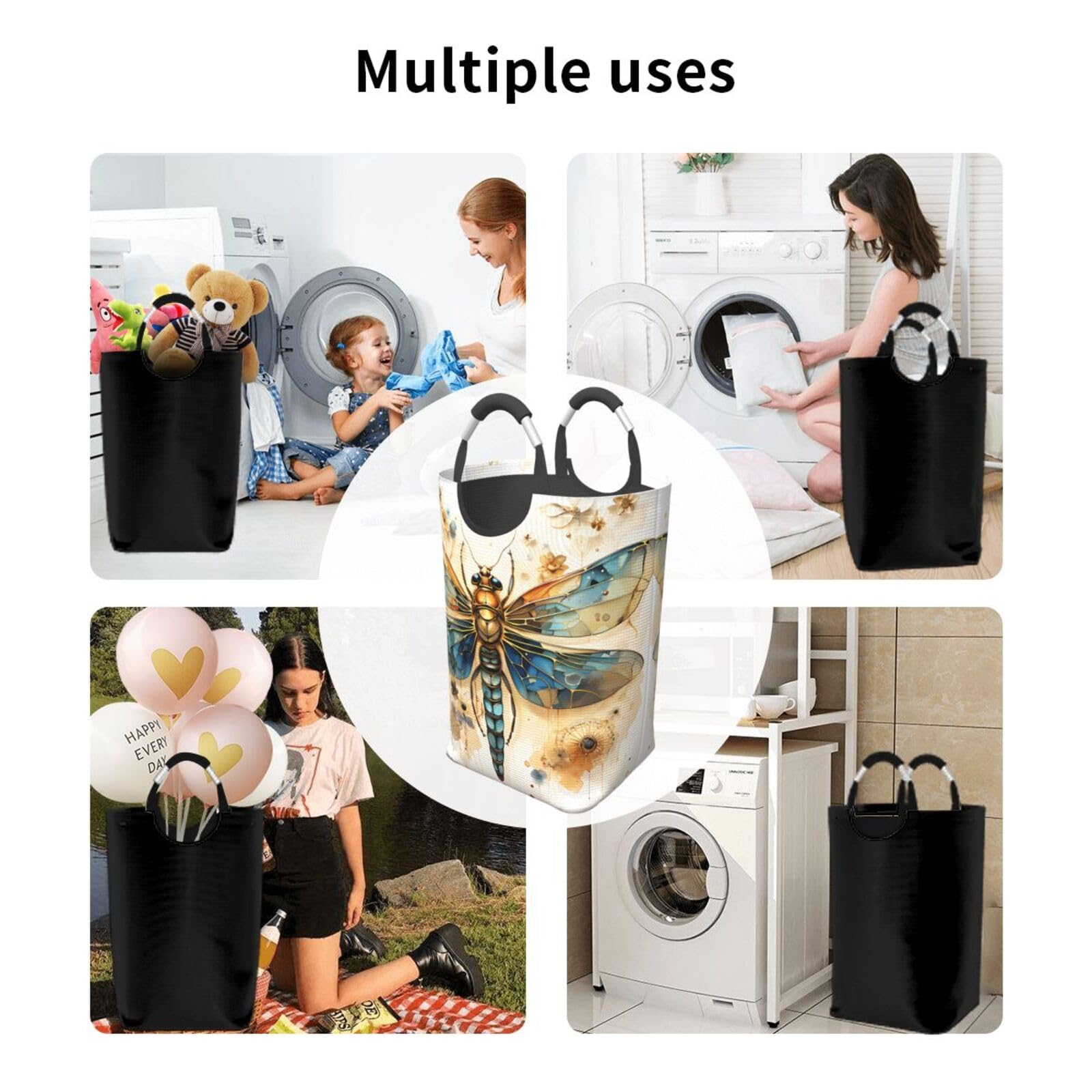 Goldene zarte Libelle auf gelbem Hintergrund, faltbar, quadratisch, 50 l, Wäschekorb für schmutzige Kleidung, geeignet für Waschküche, Schlafsaal, Schlafzimmer