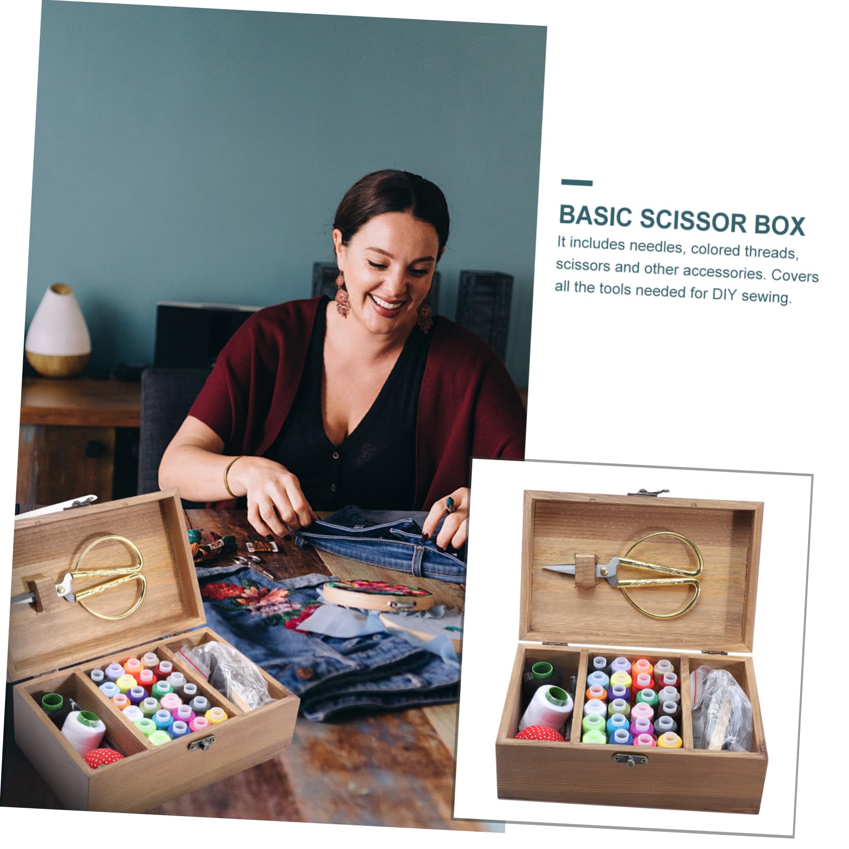 VILLCASE 1 Caja De Juego Conjunto De Caja De Costura Kit De Hilo y Aguja Suministros De Costura a Mano Organizador De Papeleras Tijeras Poliéster Manual Portaherramientas