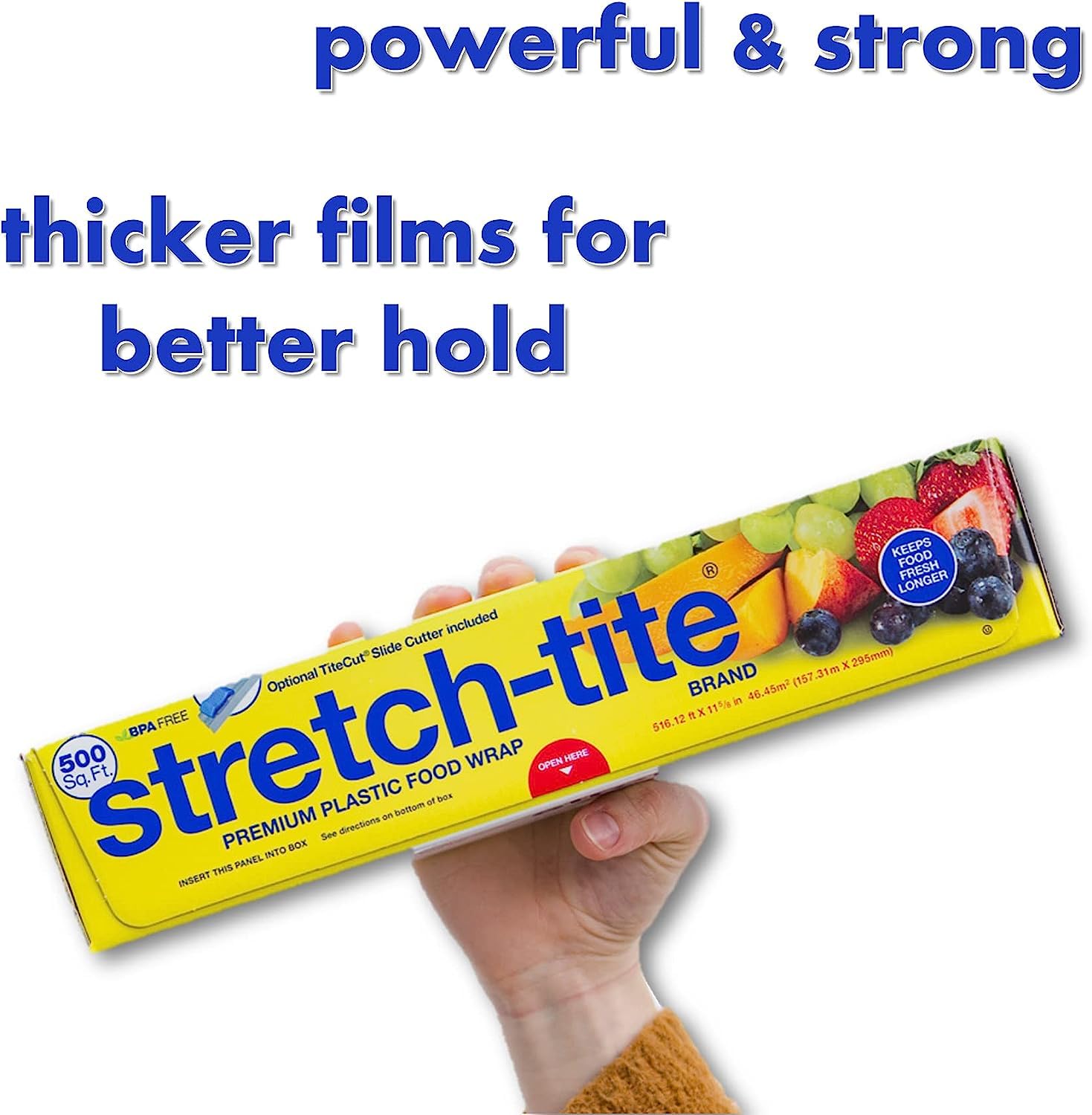 Stretch-Tite Envoltura de plástico prémium para alimentos, 500 pies cuadrados, 516.12 pies x 11.5/8 pulgadas (500 pies cuadrados (paquete de 4))