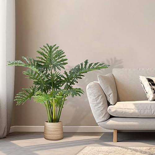 Miniatura 6 de Árbol artificial de encaje de filodendro de 4 pies de alto, moderno y grande para decoración de árbol en maceta para interiores y exteriores, hogar