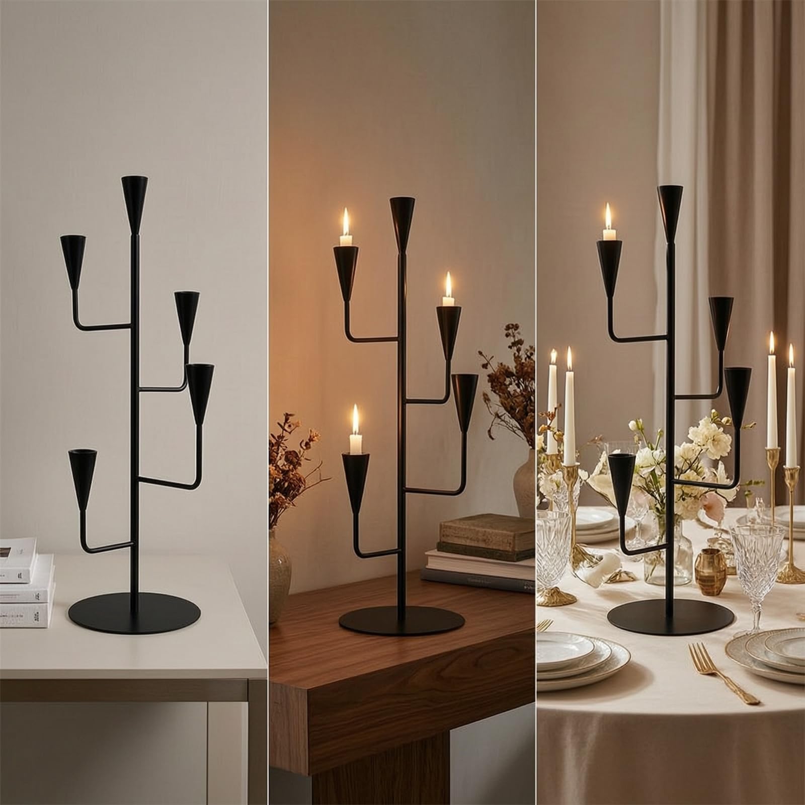 Qianly Candelabro a 5 Rami in Metallo Portacandele a Ramo Moderno Candeliere per Matrimonio