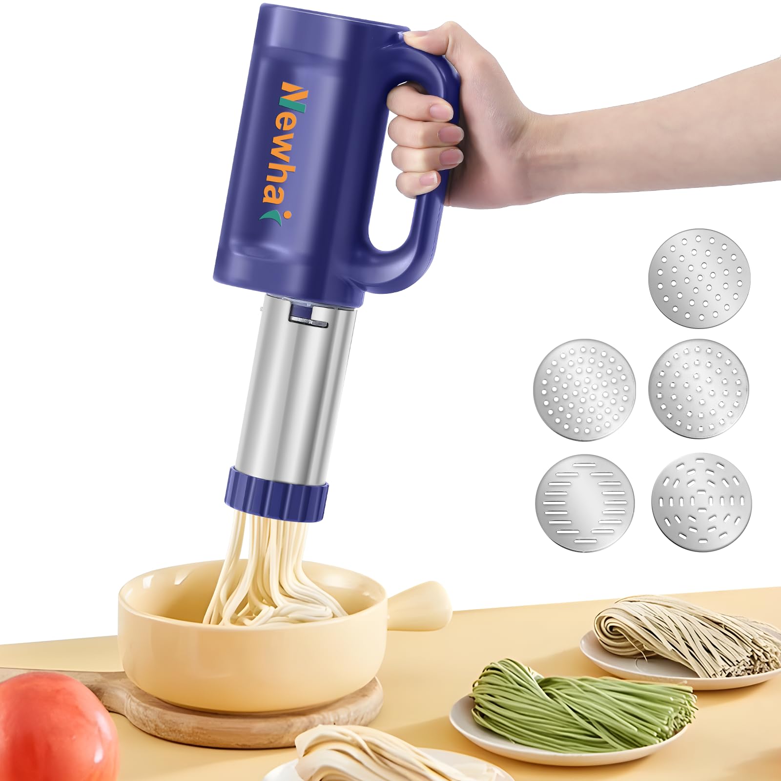 Newhai Handheld Pasta Maker, 5 in 1 Electric Pasta Machine for Ramen