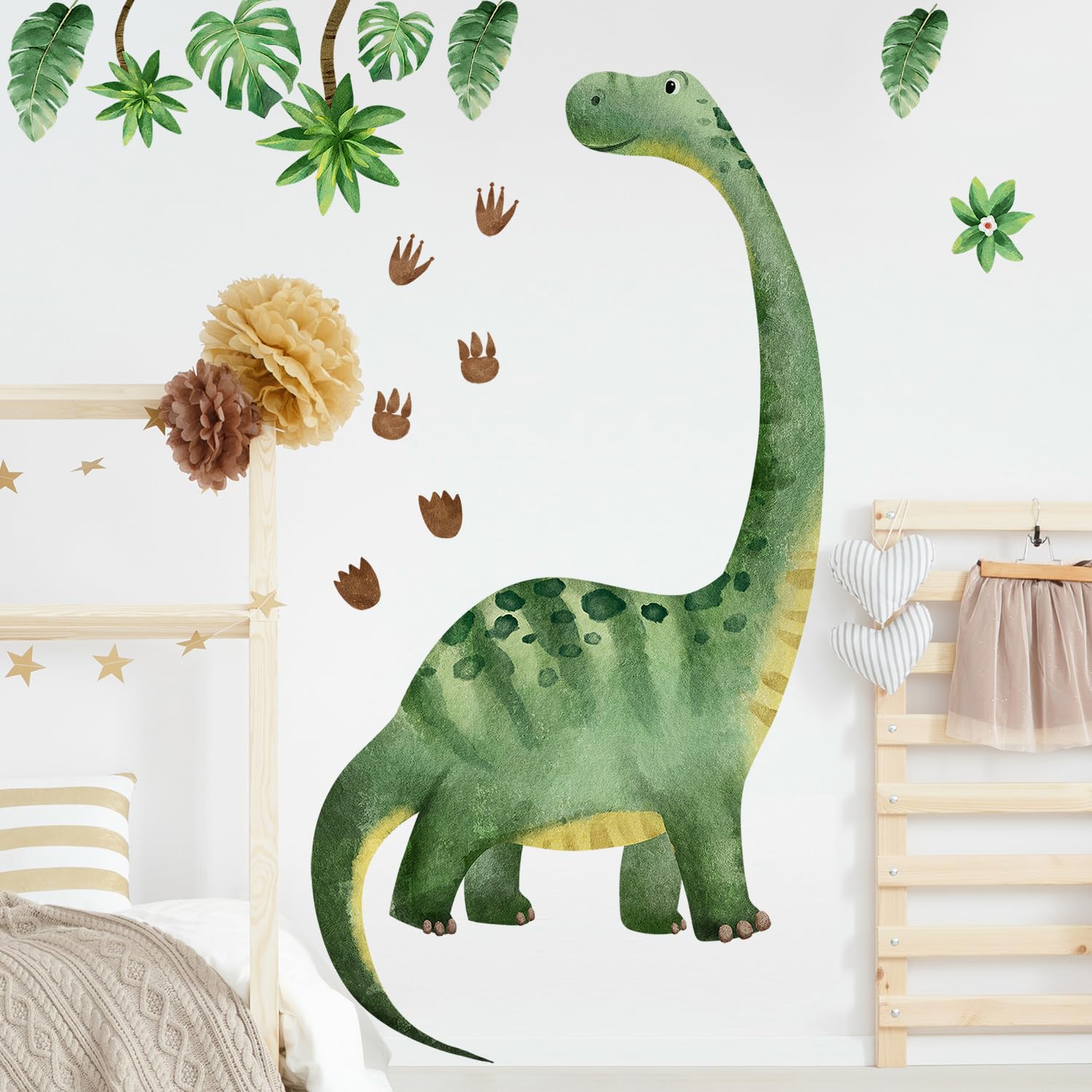 Autocollant Mural Dinosaure Et Cocotier Décalcomanie Aquarelle - Amovible Pour Chambre D'enfant