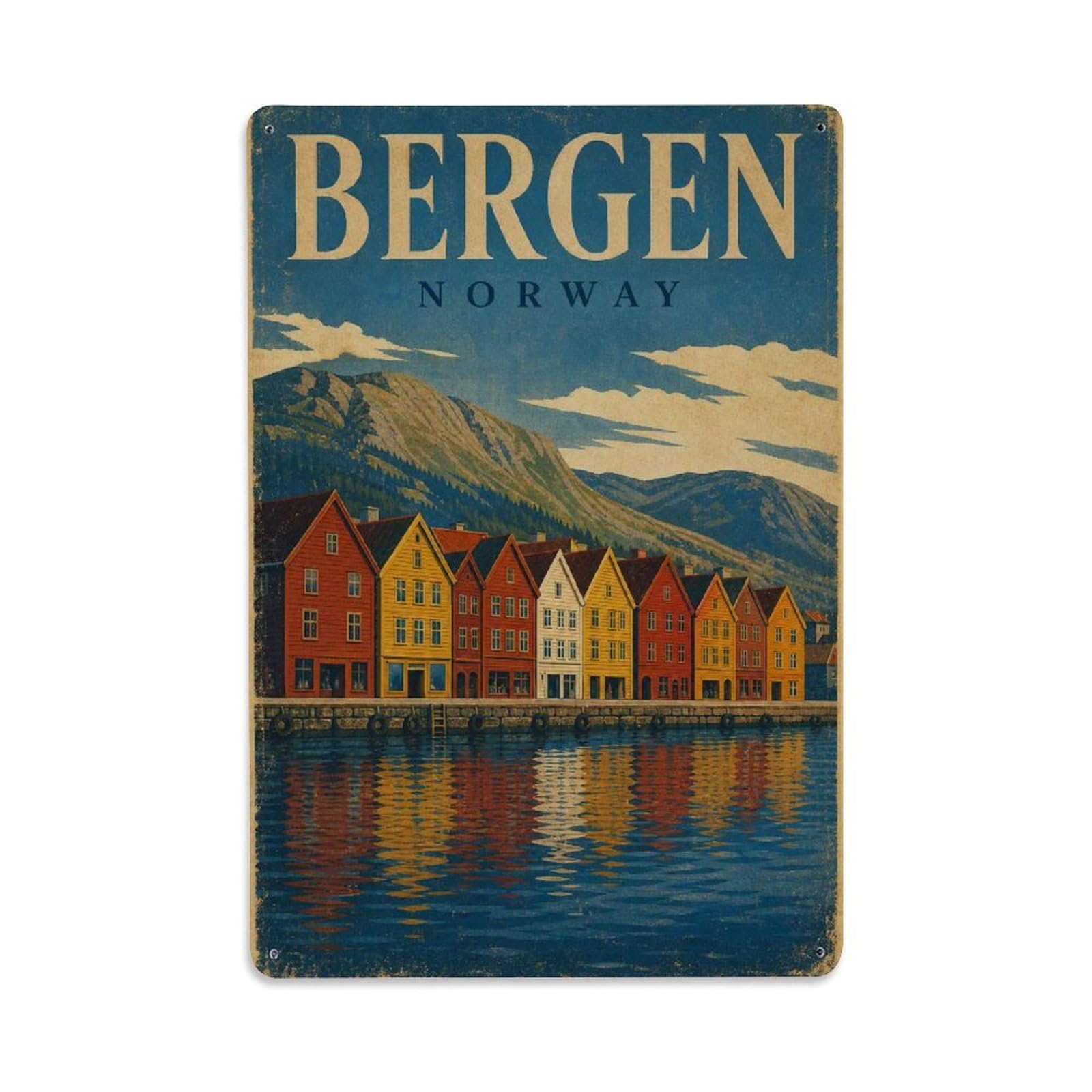 Retro Travel Norway Bergen Metal Tin Sign