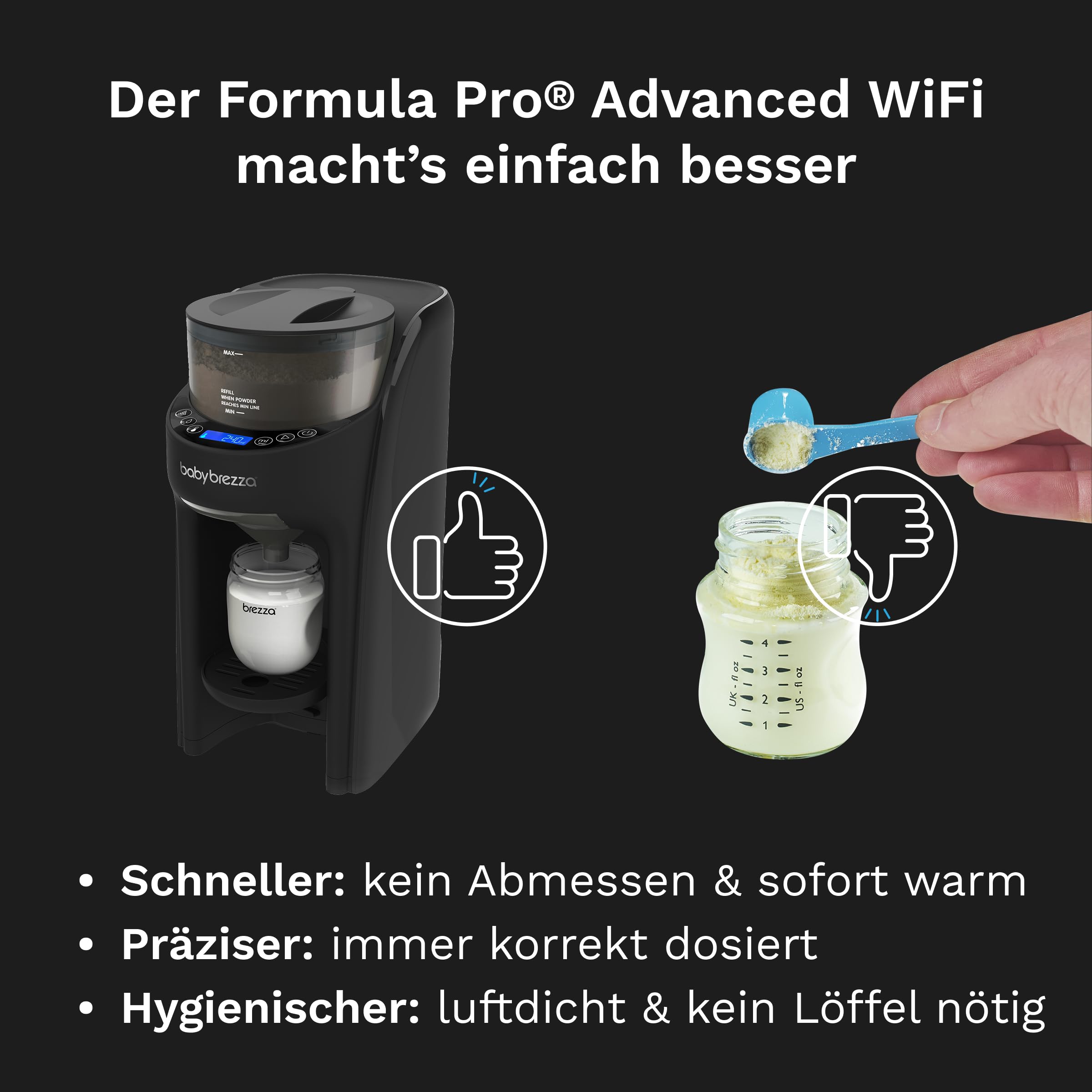Baby Brezza Formula Pro WiFi & Food Maker Deluxe Bundle Schwarz | Mischt Milchpulver per App, dampfgart & mixt Babybrei, WiFi-Steuerung, BPA-frei – smartes Premium-Bundle Schwarz