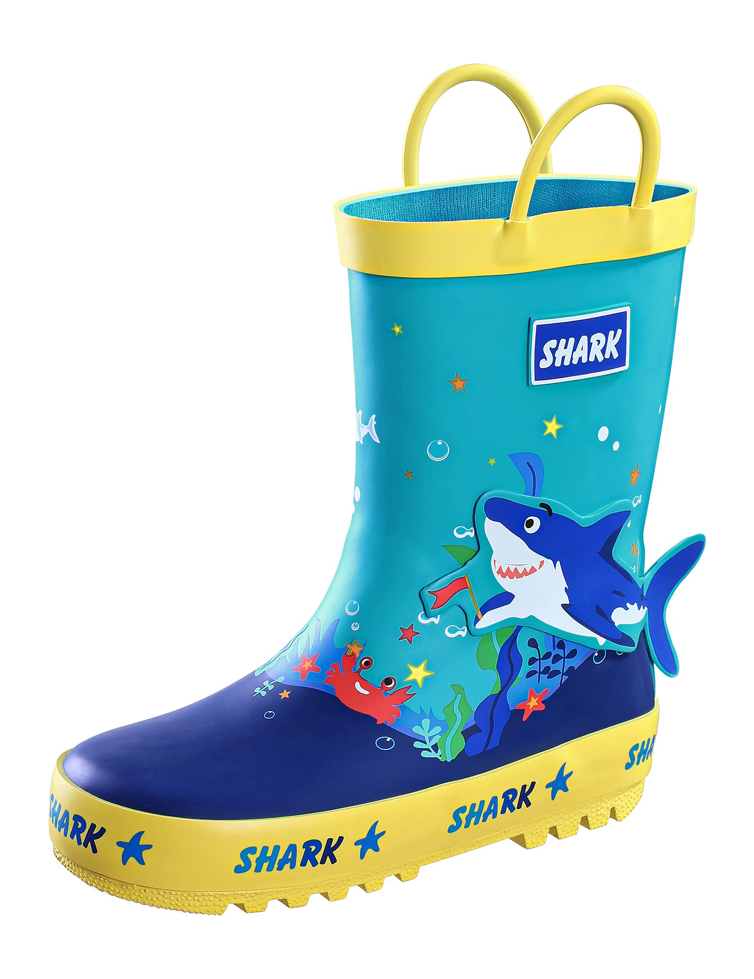 Toddler Kids Rain Boots,Boys Girls Waterproof Cute Adorable Printed Rain Shoes with Easy-on Handles