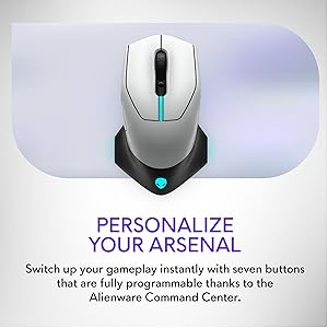 Alienware Wired/Wireless Gaming Mouse AW610M - 16000 DPI, Optical Sensor, Ambidextrous, 7 Buttons, 3-ZONE 16.8m AlienFX RGB Lighting, Edge-Free Design, Ergonomic - Lunar Light