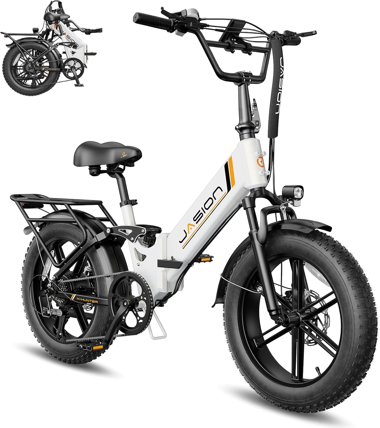 Jasion X-Hunter ST Foldable Electric Bike, 20" Fat Tire, 71Miles & 30+MPH Ebike, 1400W Peak Motor, 624WH Removable Battery, Full Suspension E-Bike for Adult, Step-Thru & Hydraulic Disc Brakes Bicycles