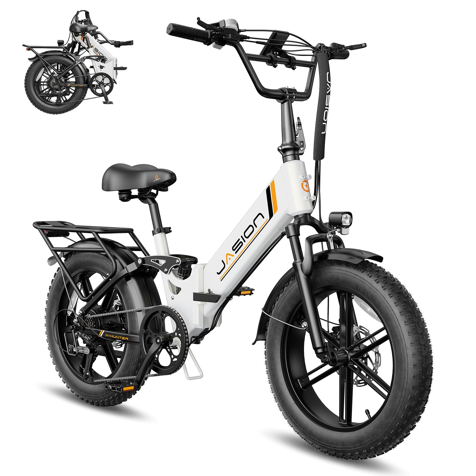Jasion X-Hunter ST Foldable Electric Bike, 20" Fat Tire, 71Miles & 30+MPH Ebike, 1400W Peak Motor, 624WH Removable Battery, Full Suspension E-Bike for Adult, Step-Thru & Hydraulic Disc Brakes Bicycles
