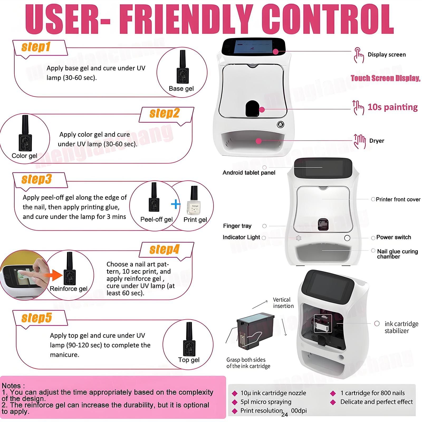 Stampante Per Unghie Con Touch Screen 5" -Stampa Di Unghie Personalizzate In 10secondi,Dispositivo Per Manicure Professionale 2400dpi Per Casa E Saloni Di Bellezza/Parrucchieri,Studi Sposa