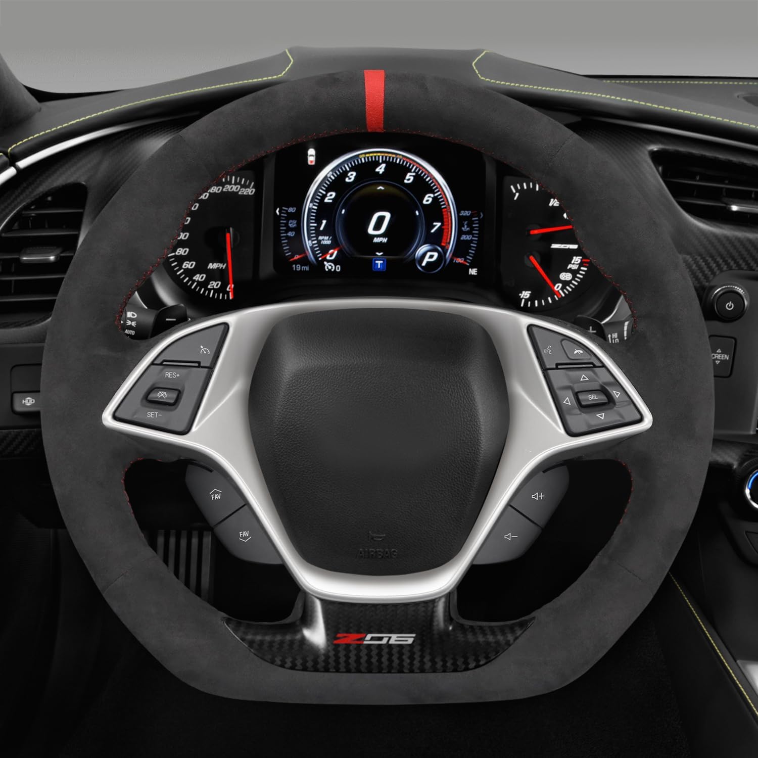 MEWANT Athsuede Car Steering Wheel Cover for Chevy Corvette (C7) 2015-2019 Corvette Stingray Chevy Z06 Hand-Stitched Car Steering Wrap