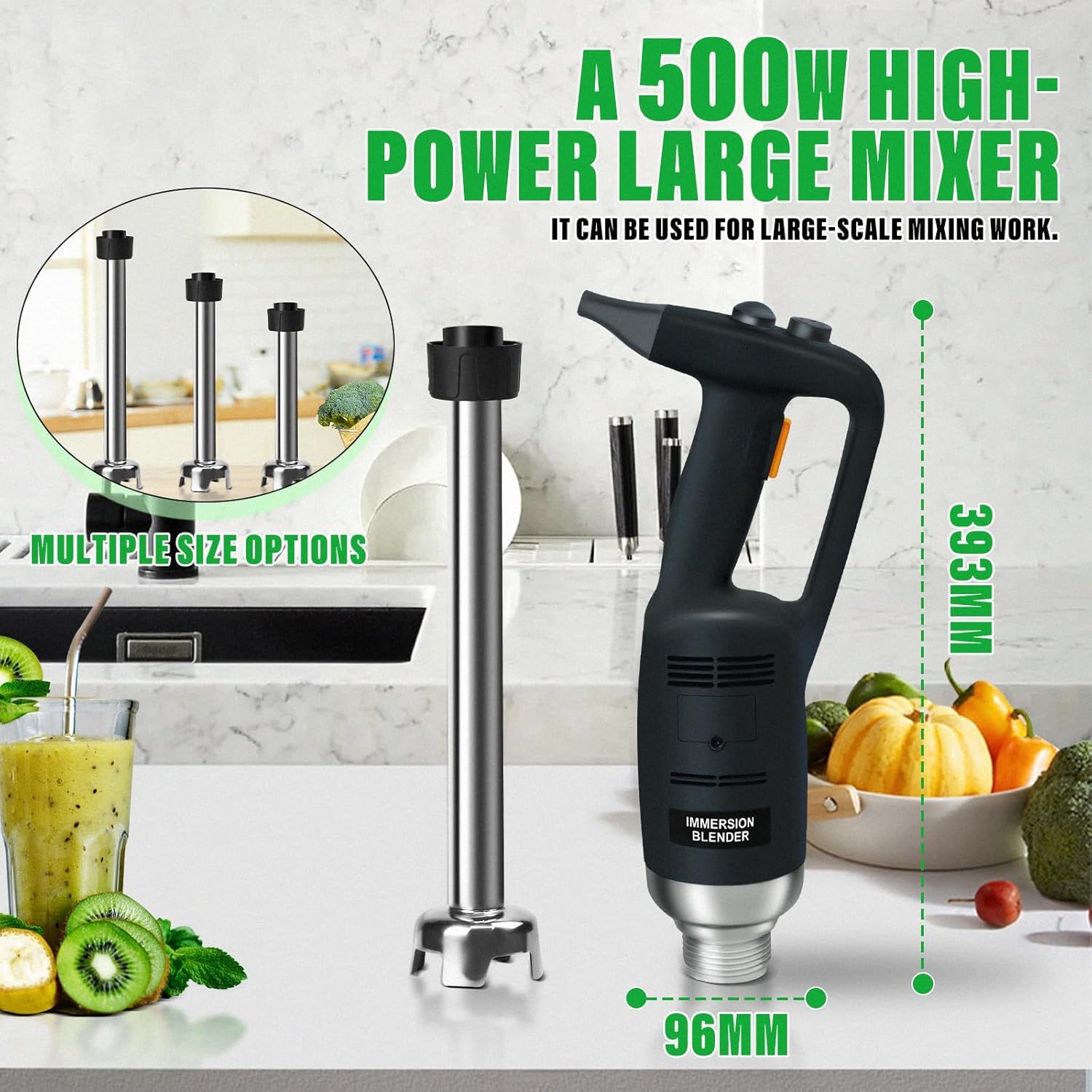 Licuadora de inmersión eléctrica de mano de 16 pulgadas 500 W con velocidad ajustable acero inoxidable grado alimenticio eje para cocina doméstica comercial 4