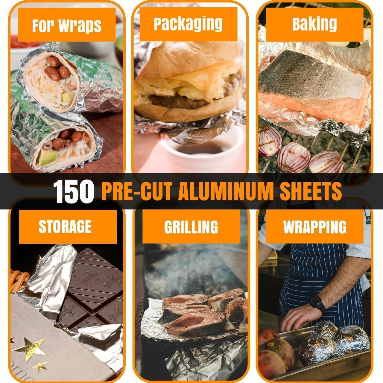 Insulation Sandwich Wrapping Paper Aluminum Foil Sheets - [100 sheets] - 10 3/4" x14" - Aluminum Foil Sandwich Wrap Sheets For Sandwich Wraps, Burritos and BBQ