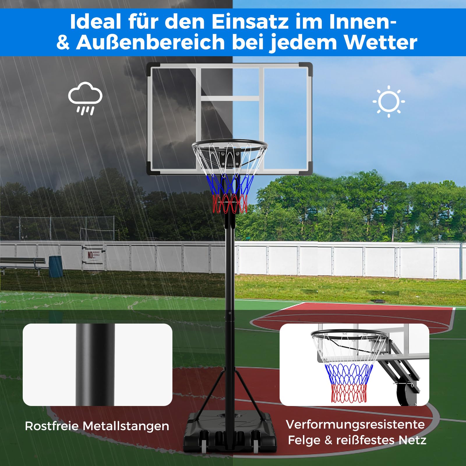 GOPLUS Basketballkorb Outdoor, Korbhöhe 149-305cm verstellbar, Basketball Korb mit Rückwand, Basketball Ständer tragbar mit Rollen, Basketball Hoop für Kinder Jugendliche Erwachsene
